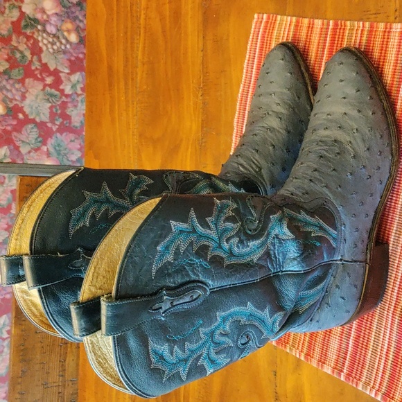 Dan Post Full Quill Blue Ostrich 9D boots - Picture 4 of 8